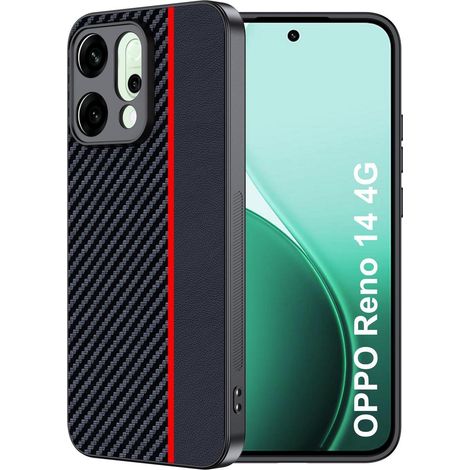Coque de téléphone pour Oppo Reno 14 5G – Étanche, antichoc, fibre de carbone, rouge/noir