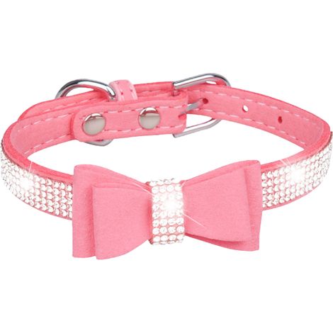 1 Collier, cuir velours, anneau en D doré, nœud papillon cristal, chien chat petite moyenne taille (1/5)