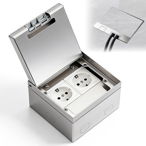 Prise de sol, 16 A AC250 V 4000 W, acier inoxydable, étanche, pour installation au sol, prise encastrée, prise électrique de sol pour cuisine, salon, bureau (2) (1/5)