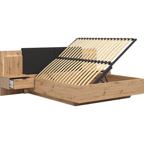 Letto con contenitore con base Mao marrone effetto quercia 160x200