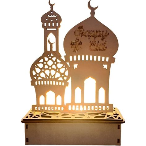 Lampe LED Ramadan en Bois Portable - Décoration de Table Lumineuse pour Aïd et Ramadan, Idéal comme Veilleuse de Fête (1/5)