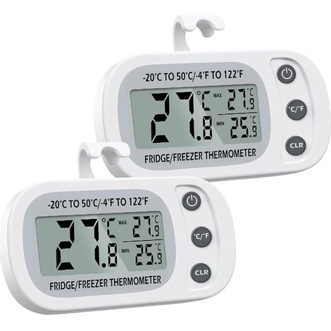 2er-Pack wasserdichte digitale Kühlschrank- und Gefrierschrankthermometer mit Magnet (Weiß) (1/4)