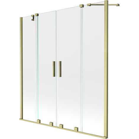 Mexen Velar Duo 2-Flügel-Badewannenwand Regulierbare 140 x 150 cm, transparent, Gold gebürstet - 896