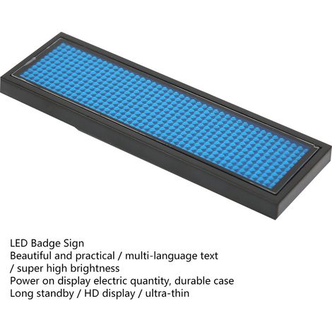 Mini Badge Nominatif LED Numérique Défilant Plaque Étiquette Message ABS 93x30x6mm Bleu Jaune Blanc Kit 1 Badge 1 Câble 1 CD (1/5)