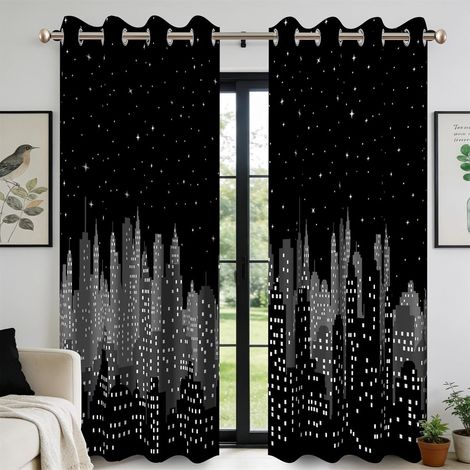 Rideaux occultants 140x260cm Nuit étoilée pour Chambre ou Salon, Motif Gratte-Ciel Urbain Moderne, occultants, à œillets, isolants Thermiques, Lot de 2 Panneaux - 140L X 260H cm (2 Panneaux) (1/5)