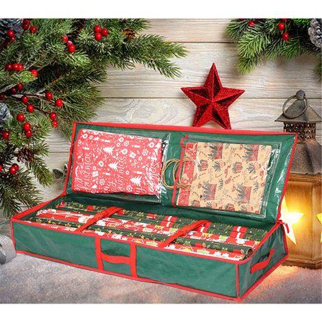 Boîte de rangement pour papier cadeau, sac sous lit avec séparations élastiques et poches, tissu résistant (1/5)