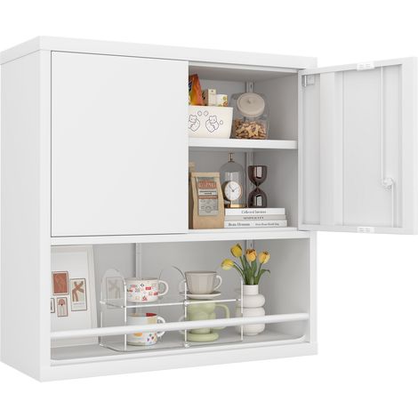 Armario metálico alto de 2 puertas con baldas ajustables blanco (1/5)