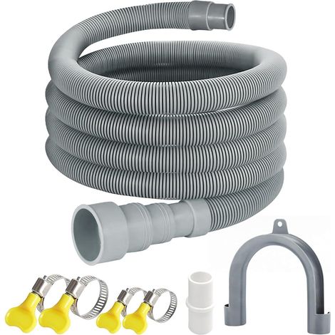 Tuyau Vidange Machine a Laver, 2m Rallonge de Tuyau de Vidange, Tuyau de Vidange Universel, mit Support und Colliers de Serrage, für Lave-Linge, (2M) (1/5)