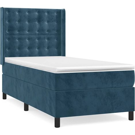 Maison Exclusive - Giroletto a Molle con Materasso Blu Scuro 90x200 cm in Velluto (1/5)