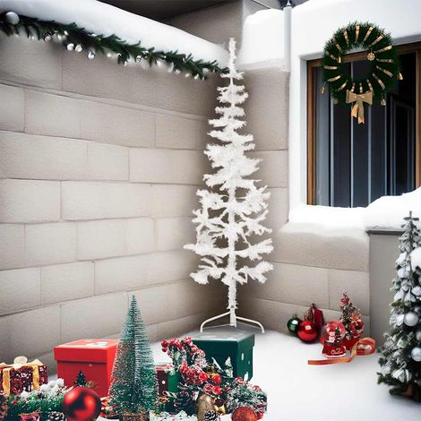 Demi Sapin de Noël Arbre de Noël artificiel mince avec support Blanc 210 cm (1/5)