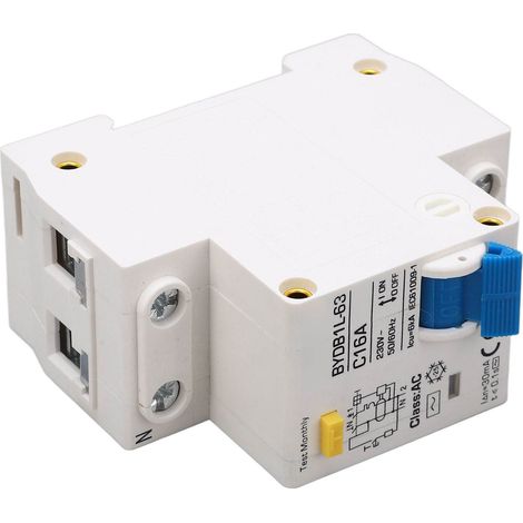 Disjoncteur différentiel 1P+N 230V 16A 30mA Protection de fuite à la terre, interrupteur modulaire pour rail DIN, disjoncteur magnétothermique (1/5)