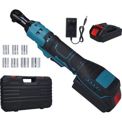 21V Cordless Ratchet Wrench, 40Nm Electric Ratchet Wrench Set, Quick-Change Multi-Size Sockets, with 2 x 2Ah Li-ion Batteries and Fast Charging, 7 Sockets, Blue/Black (1/5)