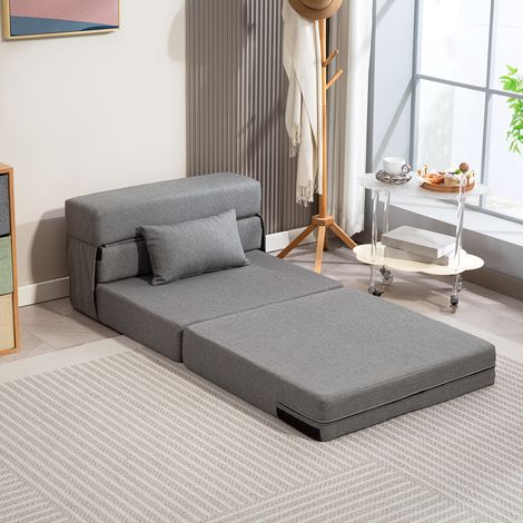 Fauteuil convertible 1 place fauteuil lit pliant, coussin inclus, pour invités, salon, petit espace, charge 120 kg, gris