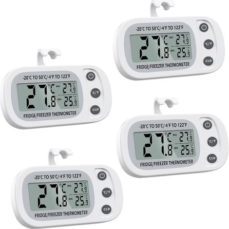 Lot de 4 thermomètres numériques pour réfrigérateur et congélateur avec crochet, écran LCD facile à lire, enregistrement des températures maximales et minimales, idéal pour la maison, les restaurants, (1/5)