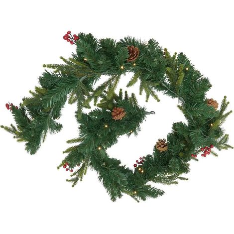 Guirlande de Noël à LED "Baies & Pommes de Pin" 180cm Vert