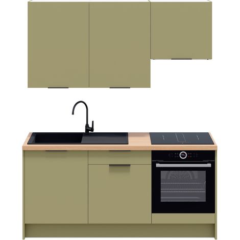 Ensemble de 6 meubles de cuisine - L. 185 cm - vert olive - Luzia (1/5)
