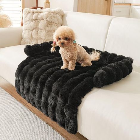 Panier/lit pour chien/chat en peluche avec bords surélevés, lavable, antidérapant, convient aux chats et aux petits chiens, 75 x 75 cm, noir. (1/5)