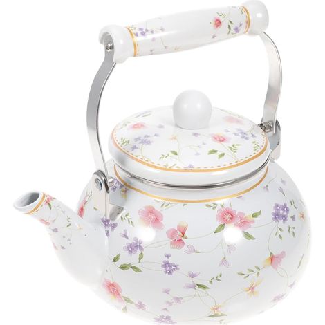 Vaguelly Bouilloire en émail rétro 2500 ml Théière nostalgique avec poignée en céramique résistante à la chaleur, théière à fleurs, à gaz, cuisinière à induction (1/5)