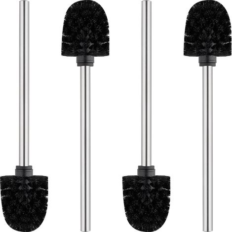 Klassisches Toilettenbürstenset 4-teilig, Edelstahlgriff, schwarzer Bürstenkopf 8 cm