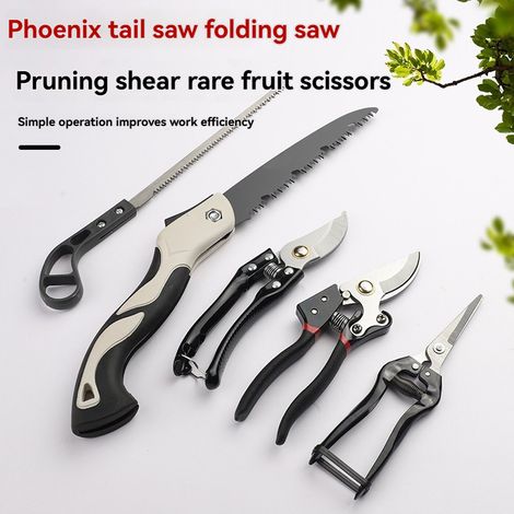 Kit outils de jardinage 5‑pièces pour usage domestique, coffret avec sécateur, scie pliable et outils de taille, ensemble pour plantation et entretien des plantes (1/4)