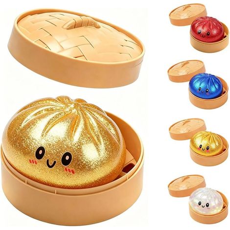 Squishy Bao Bun - 1 Unité - Silicone Souple - Design Pailleté Panier Vapeur - Jouet Anti Stress Enfant Adulte - 10 cm (1/5)