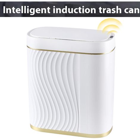 Poubelle intelligente étanche pour chambre, toilettes, salon, bureau, grande capacité 8 L, avec couvercle, blanc doré (1/5)
