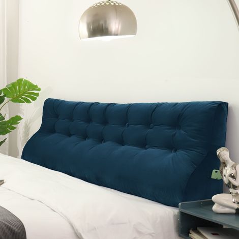 VERCART Compensé Coussin de lecture Triangulaire de Repos au lit Dossier Tête de lit Soutien Dorsal Oreiller Décoratif, Bleu Velours, 200 x 25 x 55 cm (1/5)