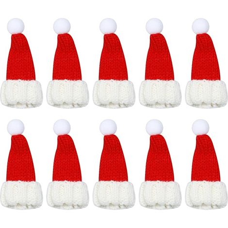 PENTA ANGEL Mini bonnets de Noël tricotés (10 pièces) - Petits bonnets de Père Noël en laine pour décorer bouteilles de vin, bonhommes de neige et sapins de Noël (1/2)