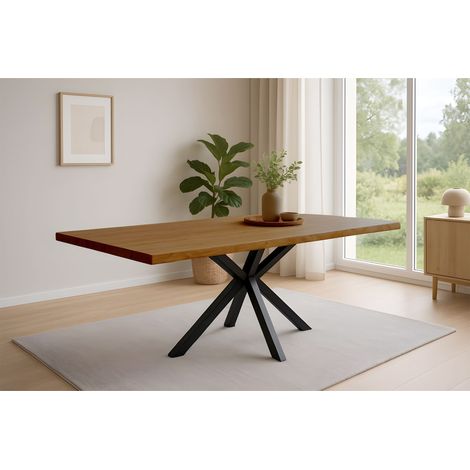 Esstisch Baumkante Akazie honigfarben 200 x 100 cm Spider-Gestell schwarz HARLEY (1/5)