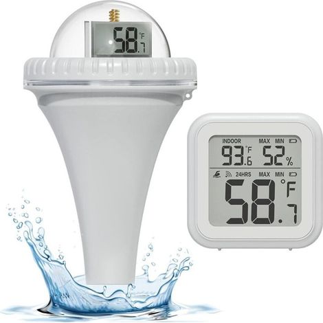 Thermomètre flottant sans fil pour piscine – Thermomètre numérique étanche avec affichage de la température et de l’humidité, fonctionne sur piles, adapté aux piscines et bassins (1/5)