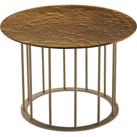 Tavolino tondo D60 cm con base in metallo Beige e piano in vetro martellato Ambra MUTE (1/2)