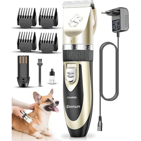 Tondeuse pour Animaux de Compagnie, Tondeuse Électrique Professionnelle pour Chiens et Chats, Rechargeable et sans Fil, avec 4 Accessoires (Dorée) (1/5)