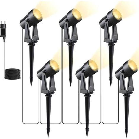 6 Pack Spot LED Extérieur, 6x2W Projecteur de jardin 20m 1200LM COB IP65 étanche 27V LED à piquer Lampe blanc chaud avec piquet de terre pour extérieur (1/5)