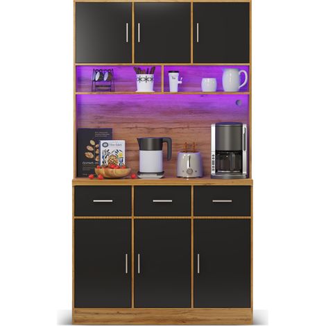CHICFURN Aparador de cocina 100x40x180 cm de MDF natural y negro con LED y almacenamiento (1/5)