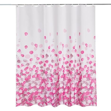 Rideau de Douche Rideau de Salle de Bain en Polyester, résistant à la moisissure et à la moisissure avec 12 Crochets, Rideau de Bain imperméable, 180 x 180 cm de Long, Rose Florale (1/2)