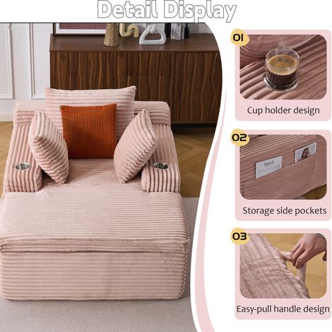 Sofá 165x112x63 cm rosa con chaise longue, terciopelo acanalado, sin montaje MEUBLIV (1/5)