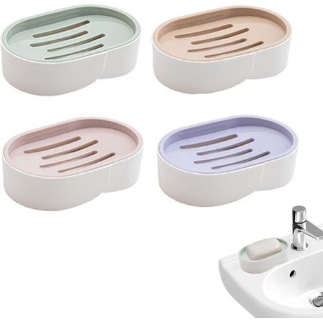 Porte-savon avec bouchon de vidange (lot de 4) - Douche/Baignoire/Cuisine/Salle de bain/Voyage - Porte-savon en plastique (1/5)