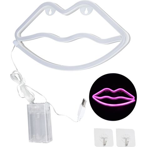 Veilleuse décorative lumineuse LED néon en forme de lèvres, alimentée par USB ou piles, pour chambre, bar ou festival. Idéale pour la chambre, le bar ou toute autre occasion. (1/5)