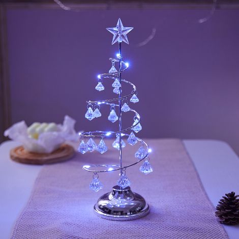 Guirlande lumineuse LED en cristal pour sapin de Noël - 33 cm - Décoration d'intérieur (argent) (1/5)