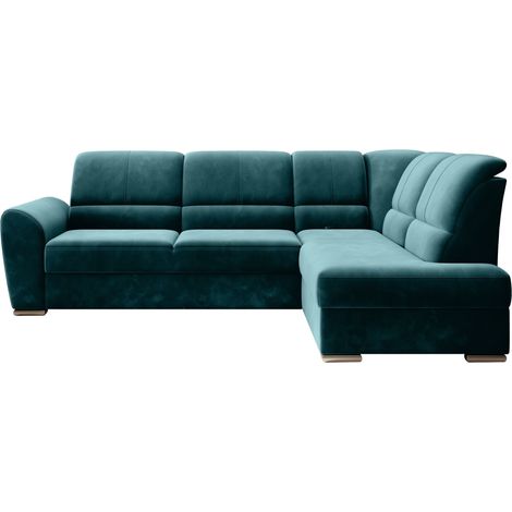Canapé angle droit convertible tissu vert épinard et pieds acier chromé Zabor 270cm (1/5)