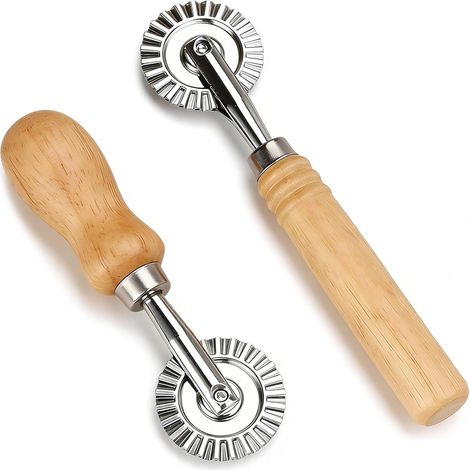 2 Pièces Roulette Pâtisserie, Manche Bois, Acier Inoxydable, Pour Ravioli, Pizza, Pâte, Cuisine Maison (1/5)