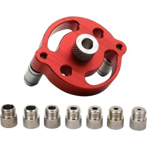 SABIR Guide de perçage, gabarit de centrage vertical pour tourillons, douilles de perçage 3/4/5/6/7/8/9/10 mm, outil de perçage manuel pour le travail du bois (rouge) (1/5)