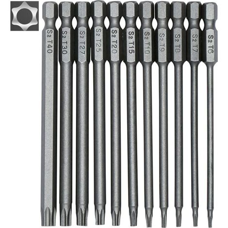 Jeu de 11 embouts longs Torx pour tournevis et visseuse électrique - Embouts magnétiques - Tige hexagonale de 1/4" - Tailles T6 à T40 - Longueur 100 mm-LIAIKI (1/5)