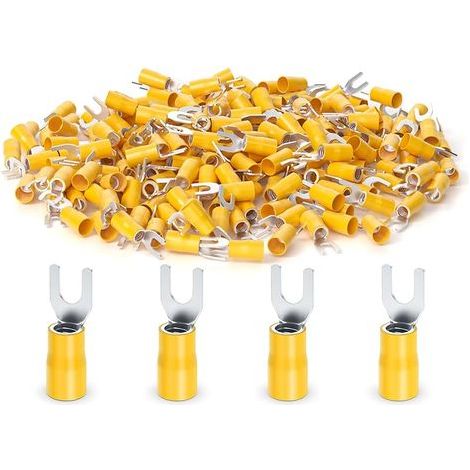 200Pièces 12-10 AWG connecteurs isolés de fil de bêche de fourche, Terminal de sertissage électrique de type u jaune (1/5)