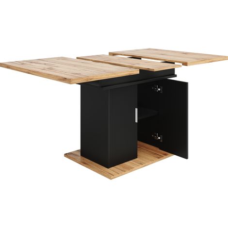 Mesa de comedor extensible de MDF negro 110-140 x 70 x 76 cm con almacenaje (1/5)