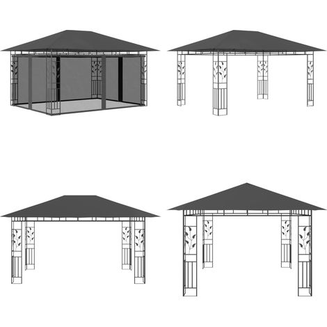 Belvédère avec moustiquaire 4x3x2,73 m Anthracite 180 g/m² - Abri Jardin - Gazebo - Auvent Pliable - Parasol - Protection Solaire - Home & Living (1/5)