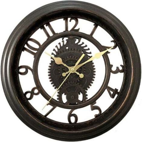 Horloge murale vintage 11" - Noir, Horloge murale créative squelette, Horloge murale de salon à lumière ronde, style luxe (1/4)