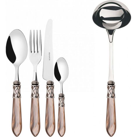 ALADDIN Ghiera Argento Anticato, Posate Set 49 pz, Scatola Wengè,