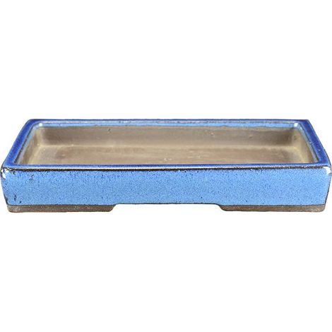 Sottovaso per bonsai rettangolare in gres smaltato blu 21x12x2 cm - BJ16a (1/3)