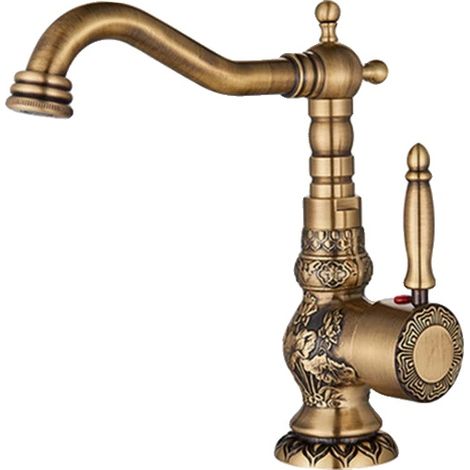 Rubinetto per lavabo da bagno, finitura anticata, design monocomando, ottone anticato C Short (1/2)
